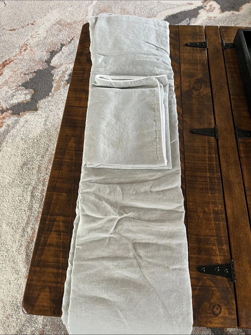 NWT Quince European Linen Piped 3 Piece Duvet Cover Set, Full/Queen